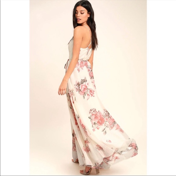 SOLD Lulus Elegantly Inclined Cream Floral Dress - Picture 4 of 11